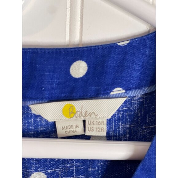 Boden Blue & White Polka Dot Linen Dress With Pockets Size 12R - Picture 7 of 13